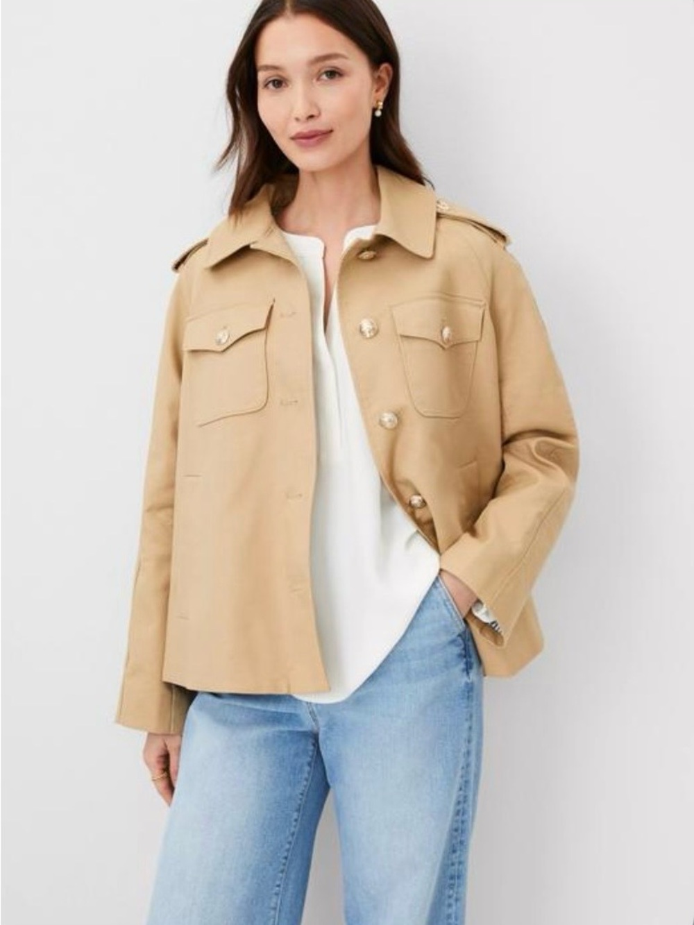 Ann Taylor Tan Utility Jacket with Button Front